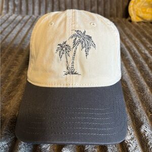 Aerie Palm Tree Embroidered Cap Adjustable Strap NWT Tan And Navy